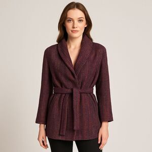 Claude Barthelemy Paris Vintage Tweed Boucle Tie Waist Jacket Coat